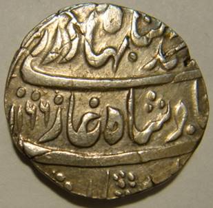 167 Ahmad Shah Rupee Bareli AH 1166 RY 5 Obv