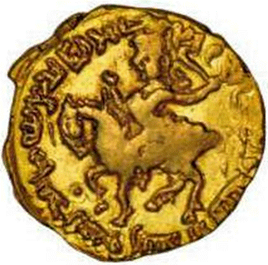 A gold coin with a horse on it

Description automatically generated with low confidence